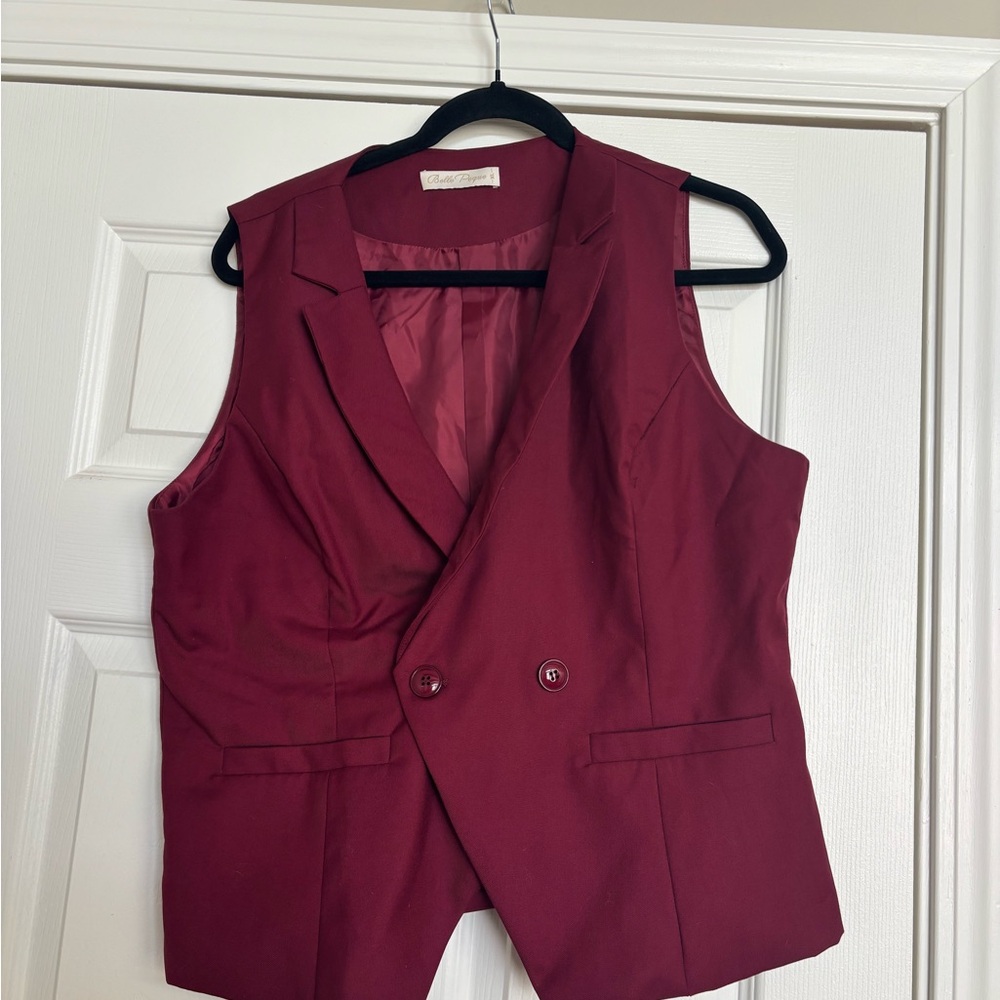 Bella Poque Elegant Burgundy Double-Breasted Vest